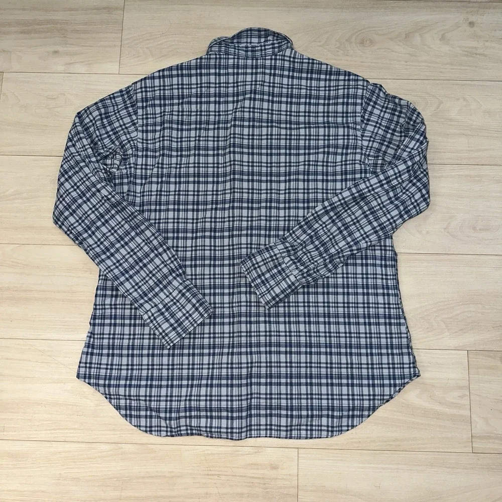 Polo Ralph Lauren Western Pearl Snap Shirt Mens XL Blue Plaid Linen Cotton Blend